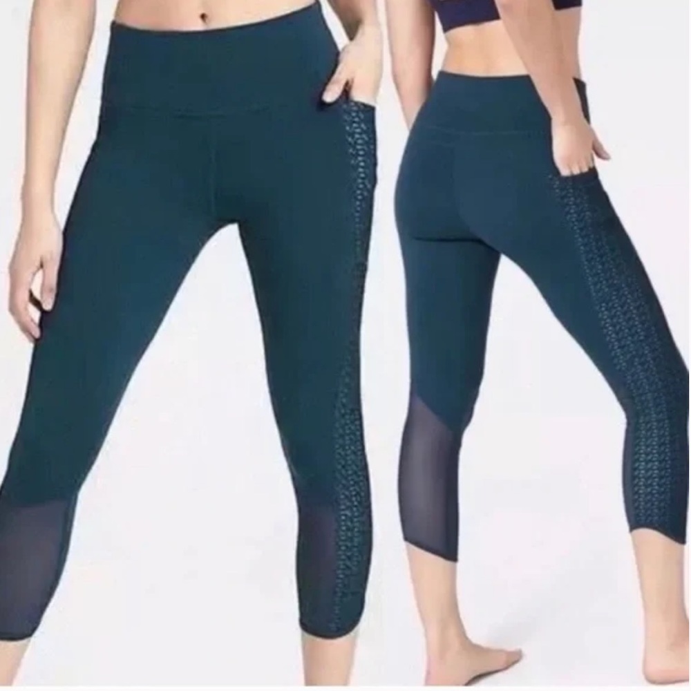 Athleta Womens High Rise Mosaic Green Chat To Town Chaturanga Crop Capri Size XS